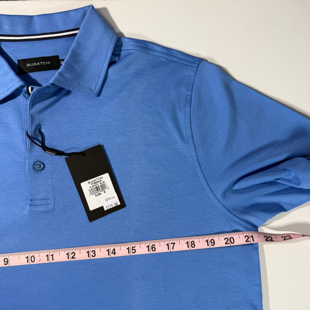 Bugatchi Mens Classic Blue 100% Pima Cotton Short Sleeve Polo Shirt Medium NWT - Picture 7 of 10
